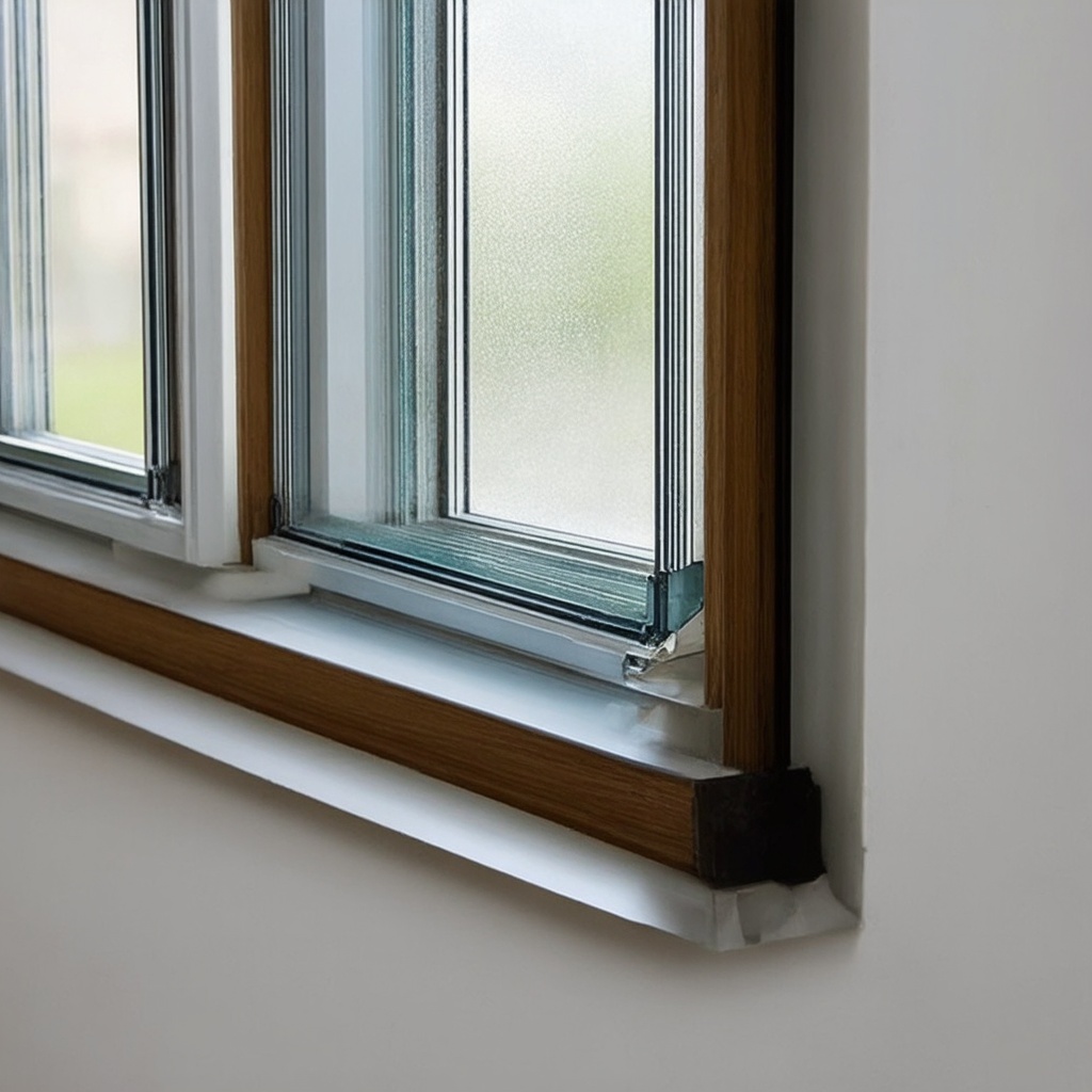 A close-up view of double or triple-glazed energy-efficient windows with visible insulating gases between the panes