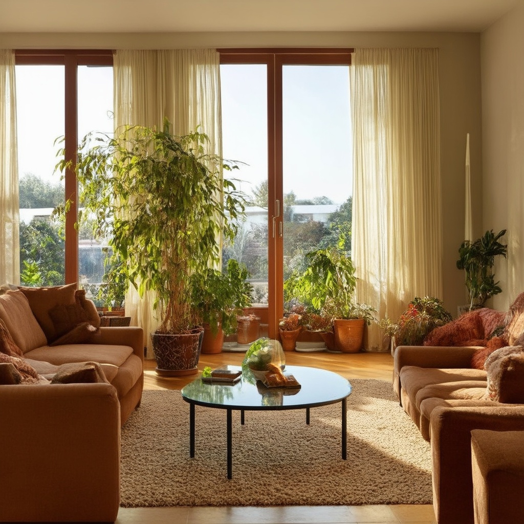 An interior view of a home with energy-efficient windows, depicting natural light pouring in and highlighting the comfort of the living space