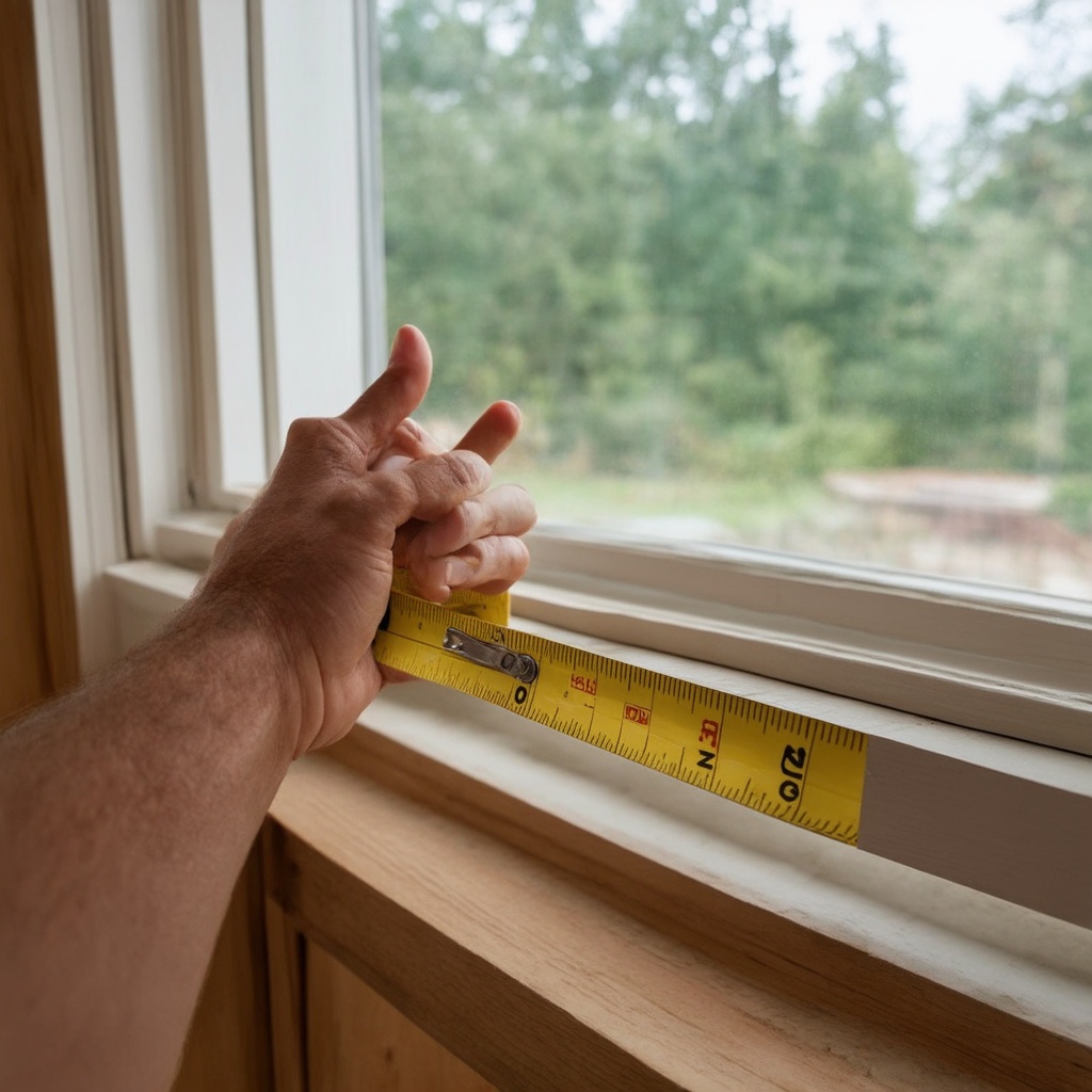 A close-up view of a homeowner measuring a window frame with a tape measure, showcasing the precision required for accurate window installation