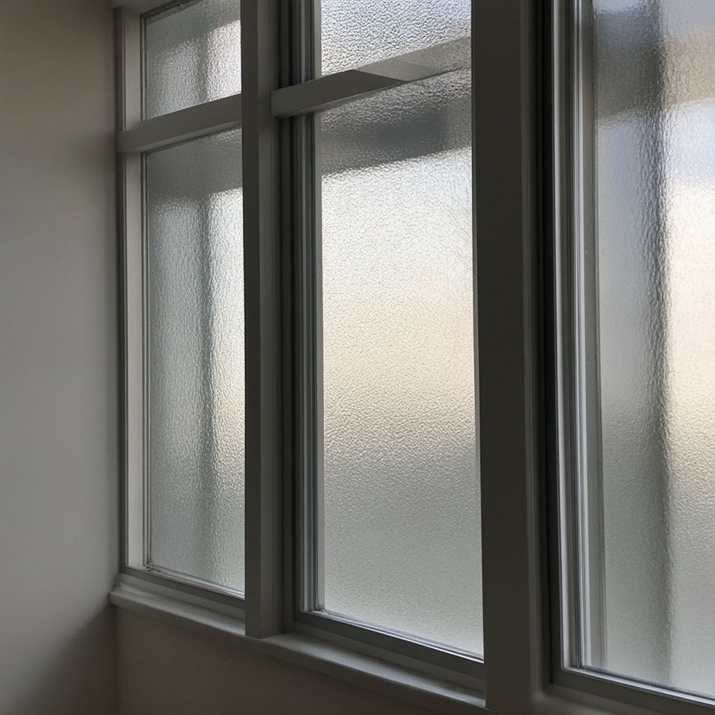 An up-close view of a window displaying advanced Low-E coating technology with sunlight reflecting off its surface