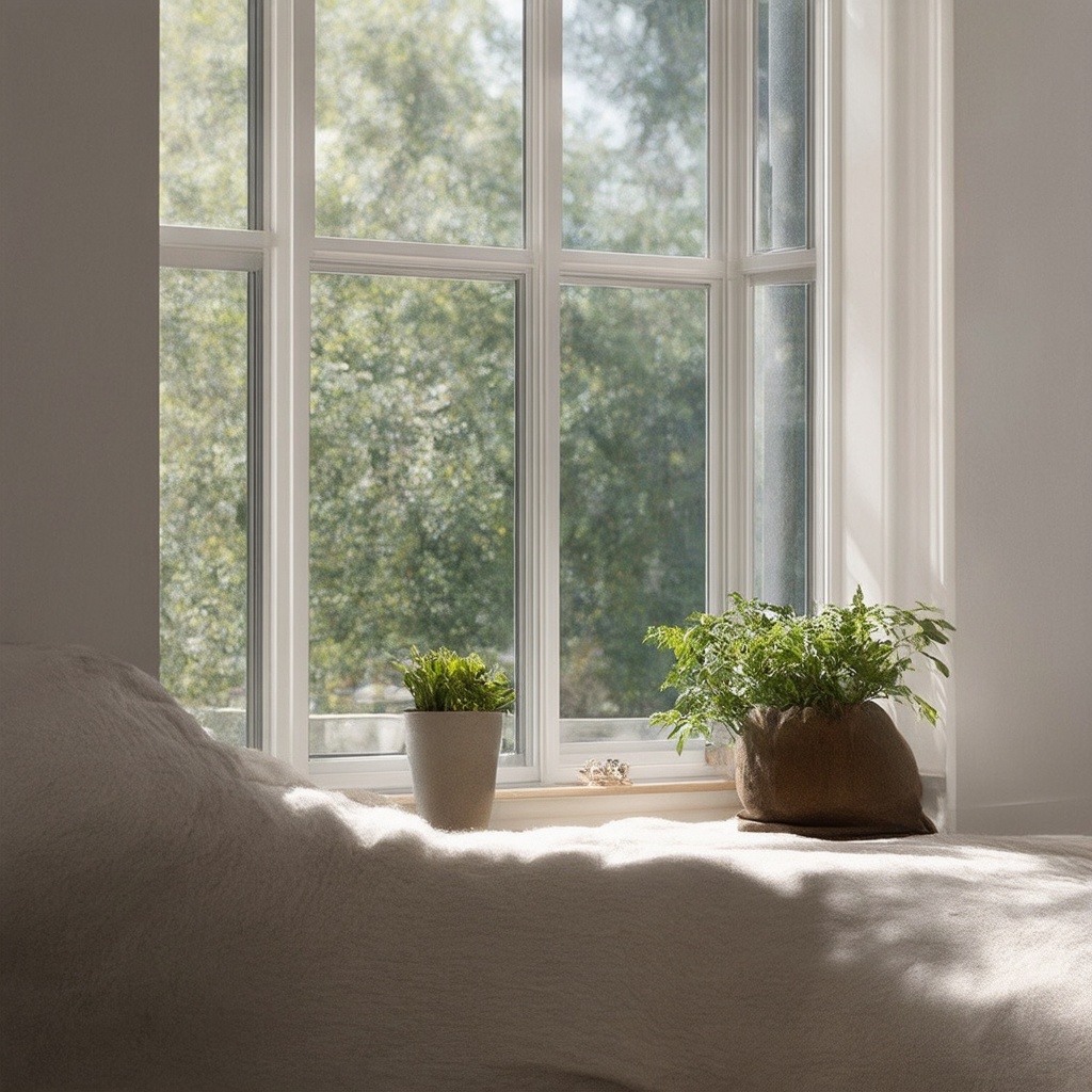 A close-up of a modern window showcasing the thermal efficiency features, including Low-E coatings and multiple panes