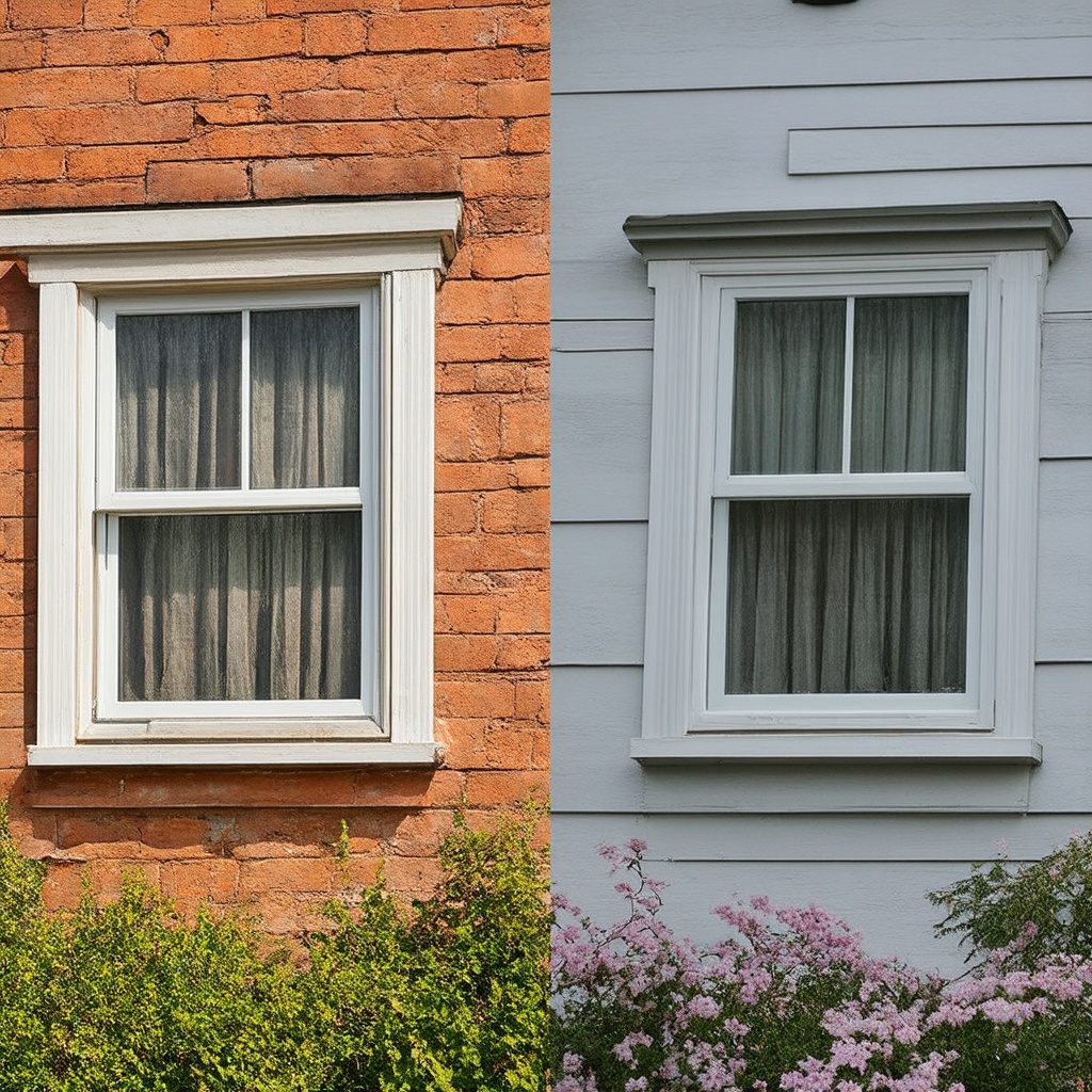 An example of a family home before and after window replacement, showcasing the drastic improvement in appearance and functionality